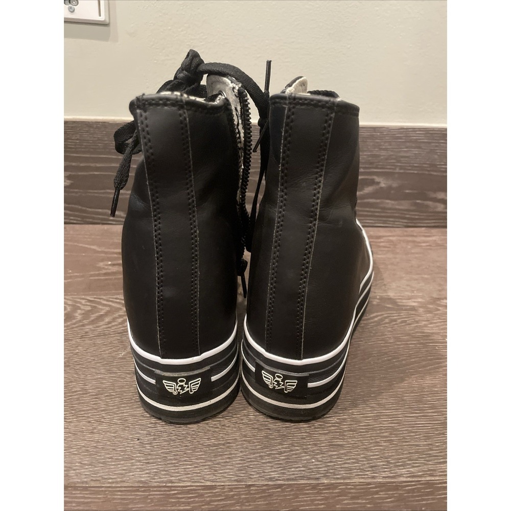 iijin Women High Top Leather Platform Sneakers Size 36 Black - Picture 5 of 8